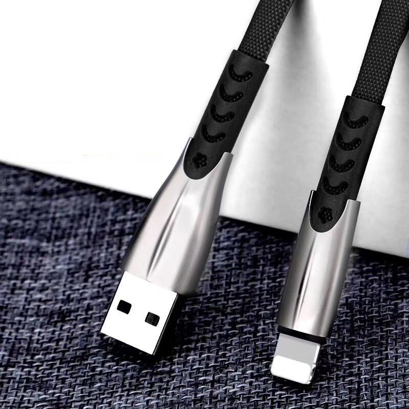 3.8A Geflochtene, schnellladende, flache Zink-Legierung Gehäuse Verwicklung Free Flex Biegen USB-Datenkabel für Micro-USB, Typ C, iPhone Blitzladung und Synchronisation