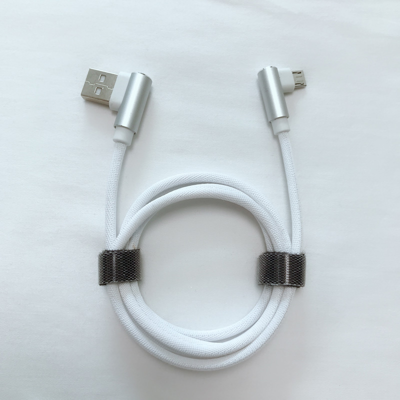 Doppelter rechtwinkliger, geflochtener, runder Aluminium-USB-Datenkabel für schnelles Aufladen für Micro-USB, Typ C, iPhone-Blitzladung und Synchronisierung