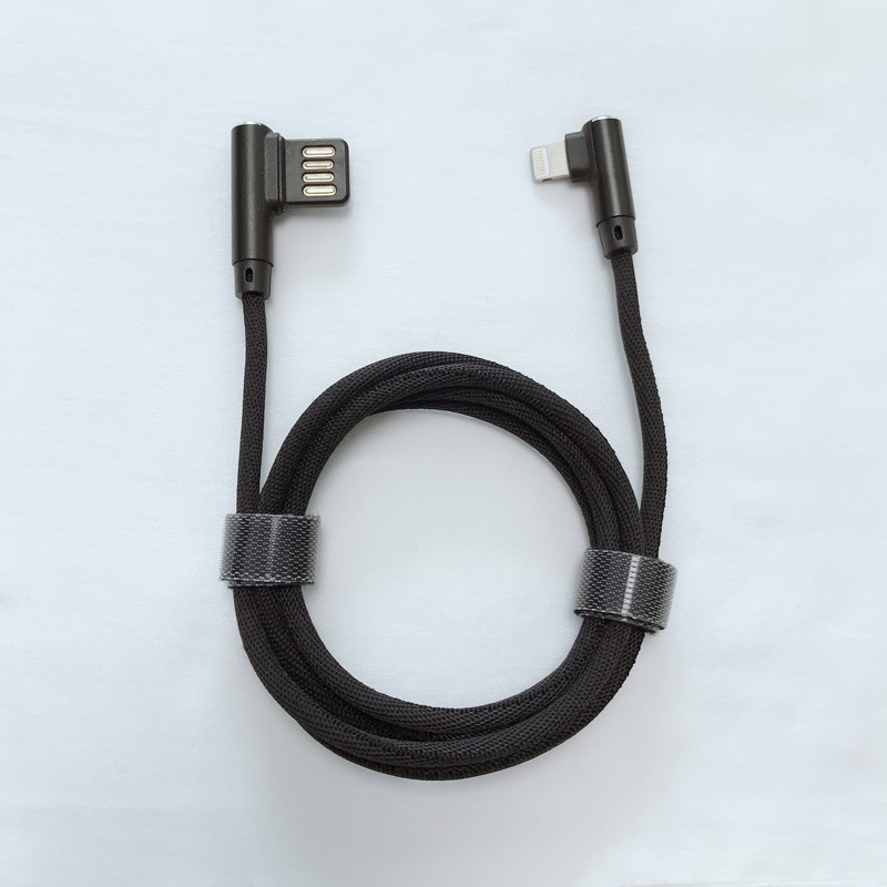 Doppelgesicht USB 2.0 Doppelter rechtwinklig Geflochtenes, schnelles Aufladen rundes Aluminiumgehäuse USB-Datenkabel für Micro USB, Typ C, iPhone Blitzladung und Synchronisation